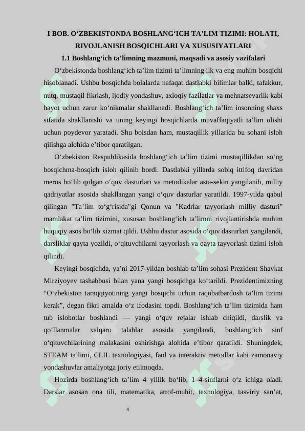 O’zbekistonda va rivojlangan horijiy davlatlarda boshlangich ta’lim tizimi va uni qiyosiy organish mazmuni 4
