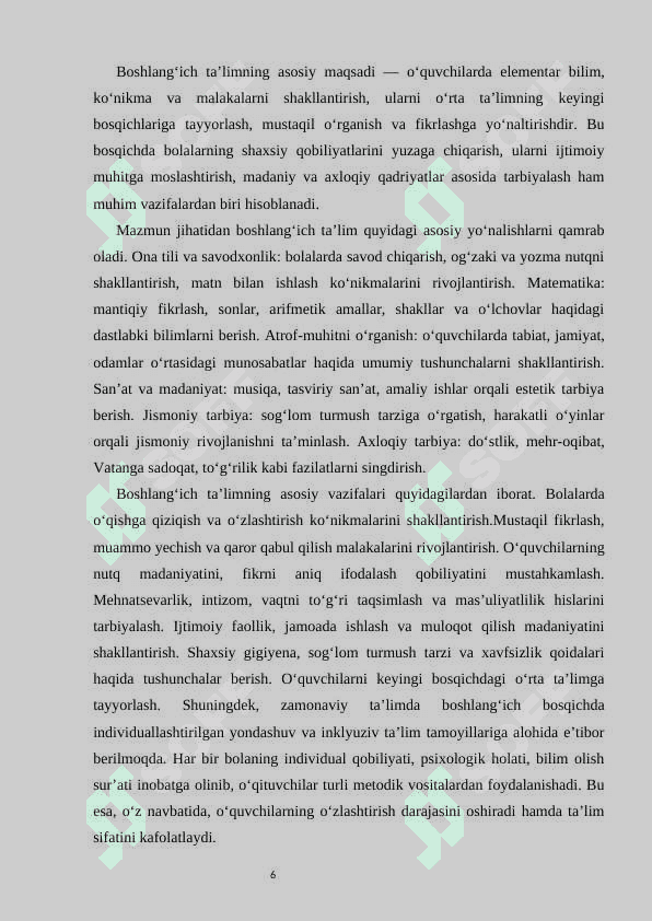O’zbekistonda va rivojlangan horijiy davlatlarda boshlangich ta’lim tizimi va uni qiyosiy organish mazmuni 6