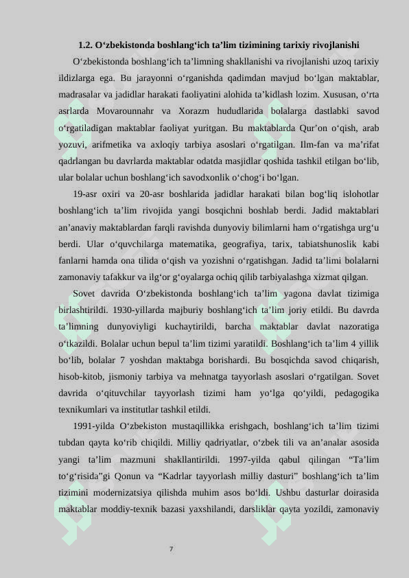 O’zbekistonda va rivojlangan horijiy davlatlarda boshlangich ta’lim tizimi va uni qiyosiy organish mazmuni 7