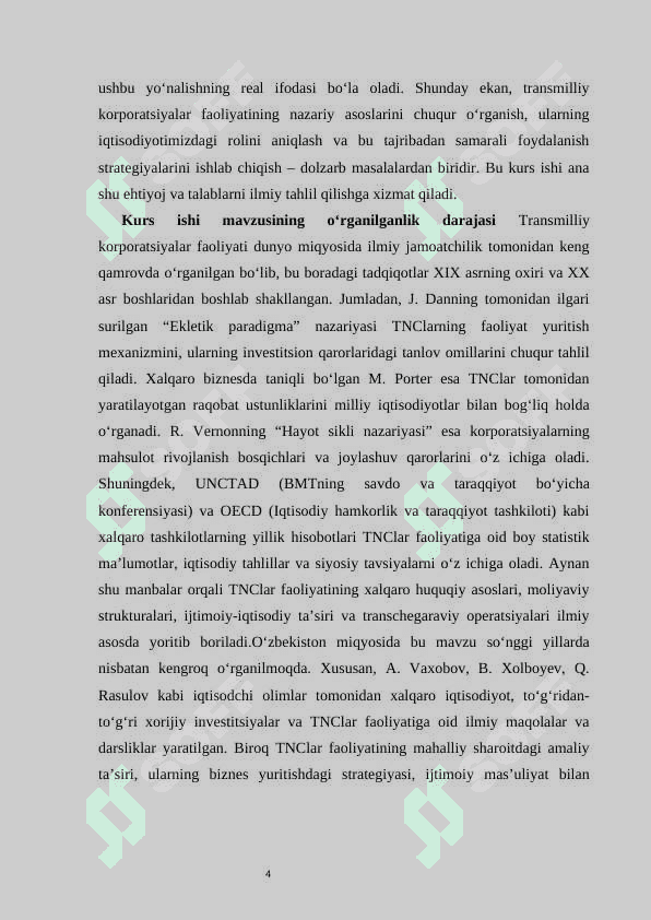 Transmilliy korporatsiyalar, ularning iqtisodiy taraqqiyotdagi 4