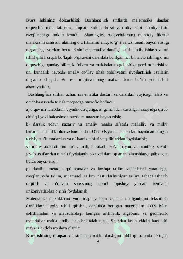4-sinf matematika darsligi ustida ijodiy ishlash metodikasi 4