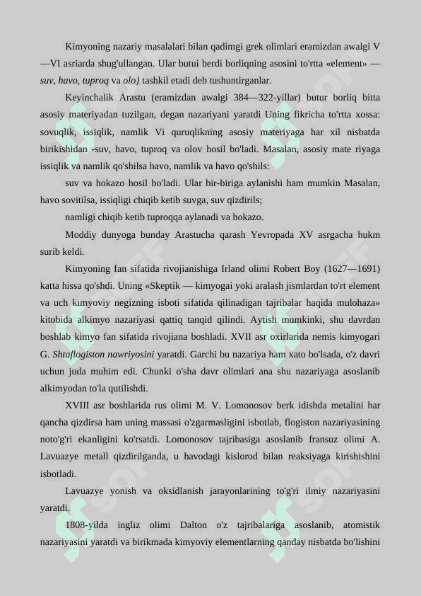 Kimyo fani va uning vazifasi, maqsadi, sanoatdagi o'rni 5