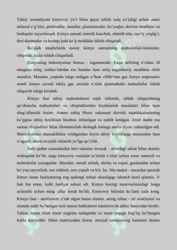 Kimyo fani va uning vazifasi, maqsadi, sanoatdagi o'rni 8