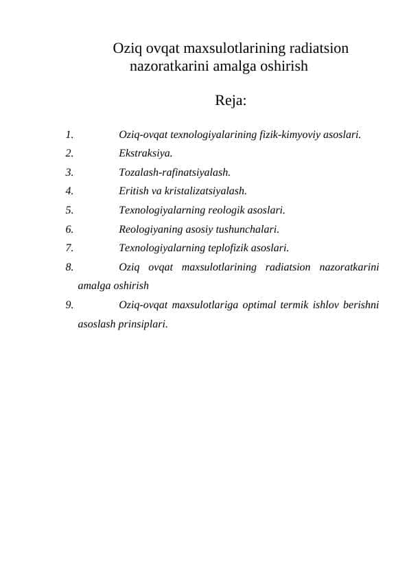 Oziq ovqat maxsulotlarining radiatsion nazoratkarini amalga oshirish 1
