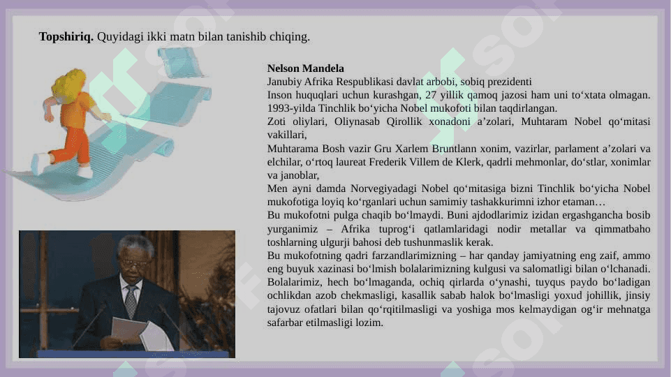Minbarda nutq so’zlash. Nobel mukofoti laureatlari nutqi 4