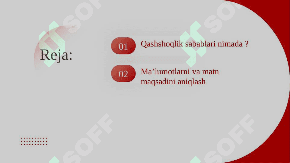 Ma'lumotlarni va matn maqsadini aniqlash. Qashshoqlik sabablari 2