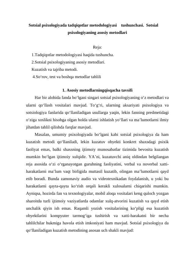 Sotsial psixologiyada tadqiqotlar metodologiyasi