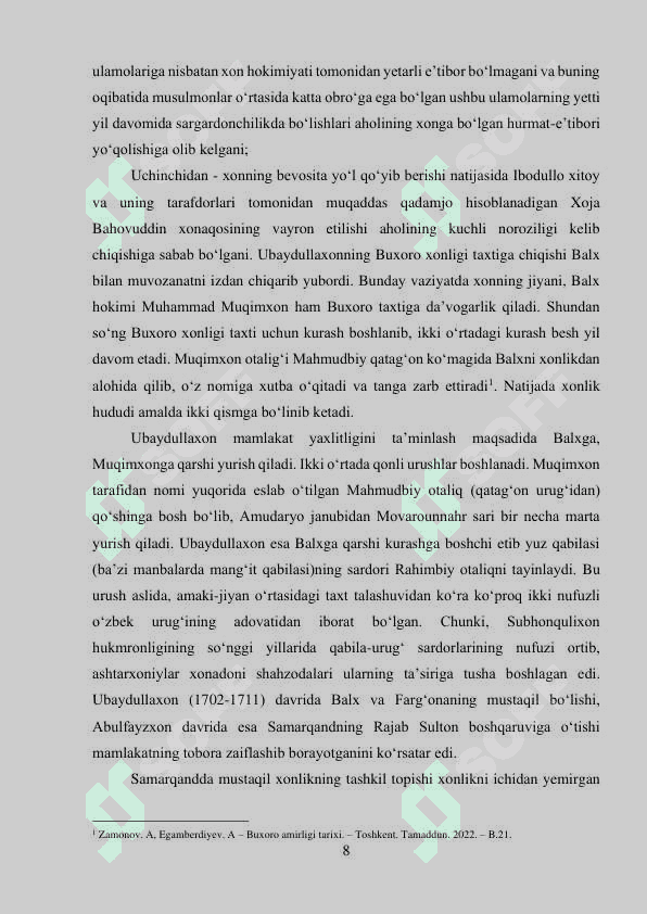 Buxoro Amirligida O'zbek Mang'itlari Sulolasi 8