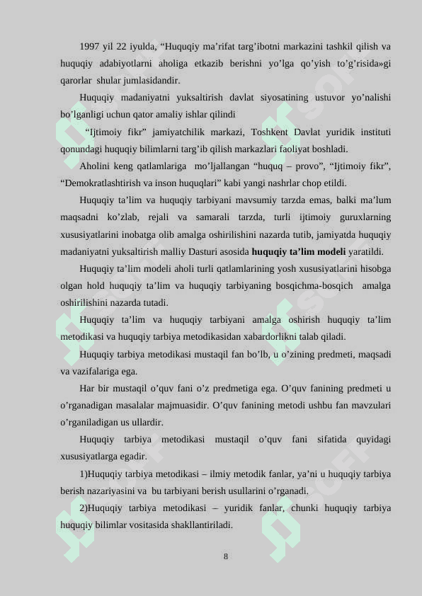 Huquq fanlarini oʻqitish metodikasi faniga oid manbalardan foydalanish usullari 8