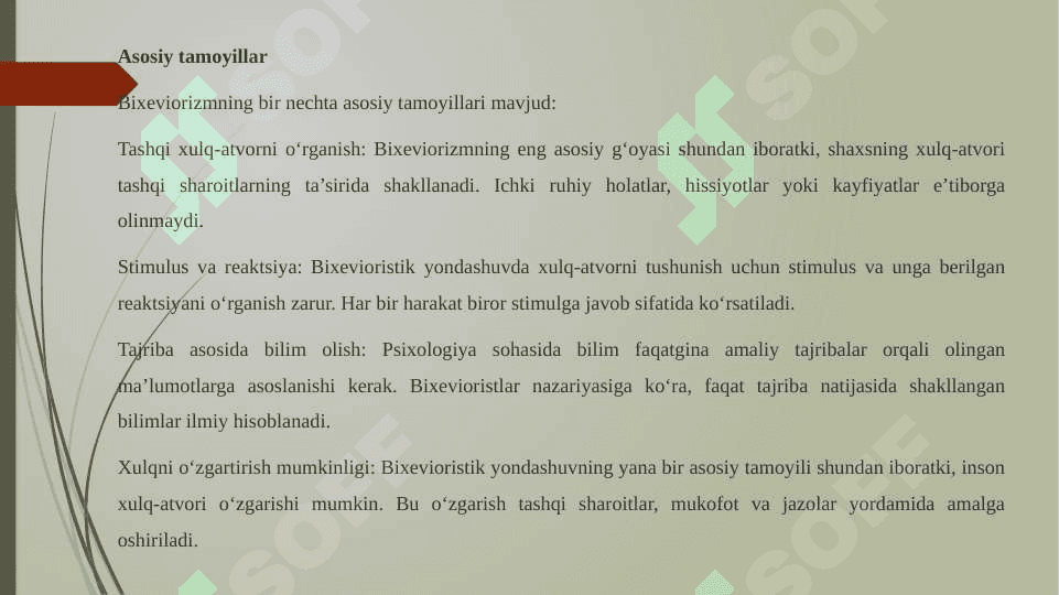 Shaxs xulq-atvorini o‘rganishning Bixevioristik tajribalari 5