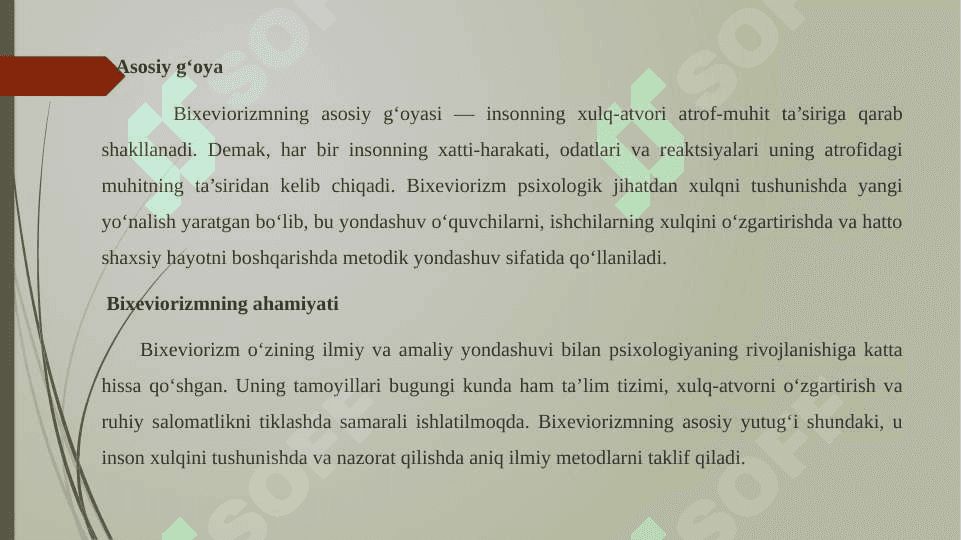 Shaxs xulq-atvorini o‘rganishning Bixevioristik tajribalari 7
