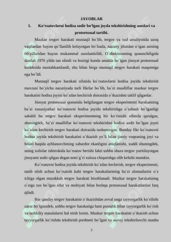 Jinoyat-protsessi fanidan savollar va javoblar 3