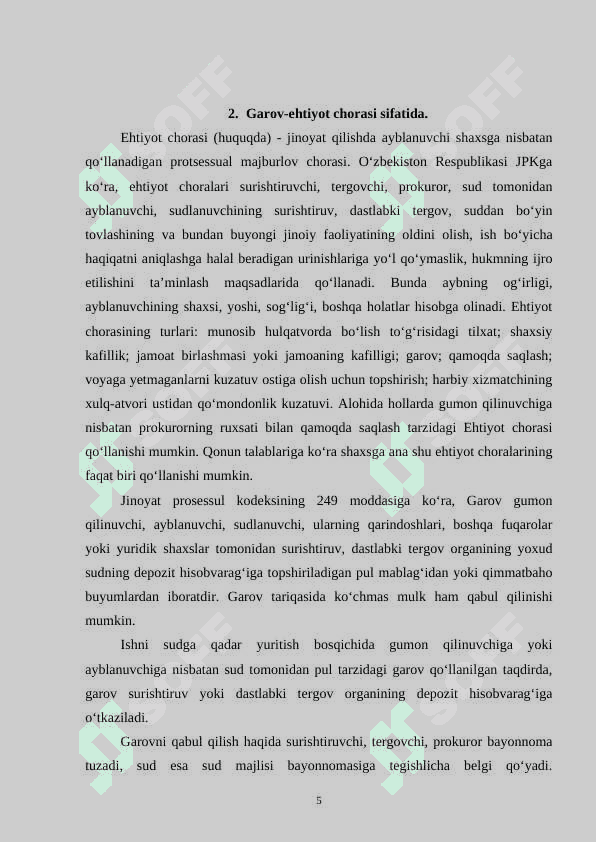Jinoyat-protsessi fanidan savollar va javoblar 5