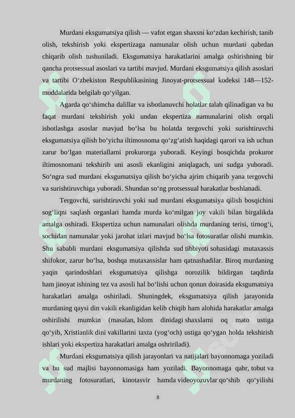 Jinoyat-protsessi fanidan savollar va javoblar 8