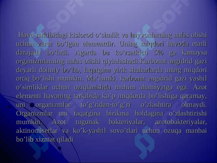 Ekologiya fanidan mustaqil ish 4