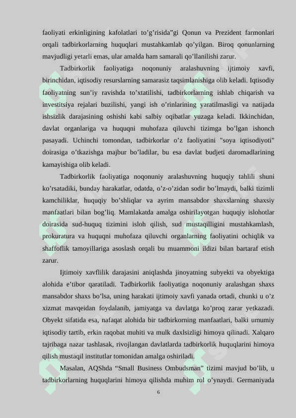 Tadbirlik faoliyatiga to’sqinlik qilish, qonunga xilof ravishda aralashish bilan bog’liq jinoyatlar 6