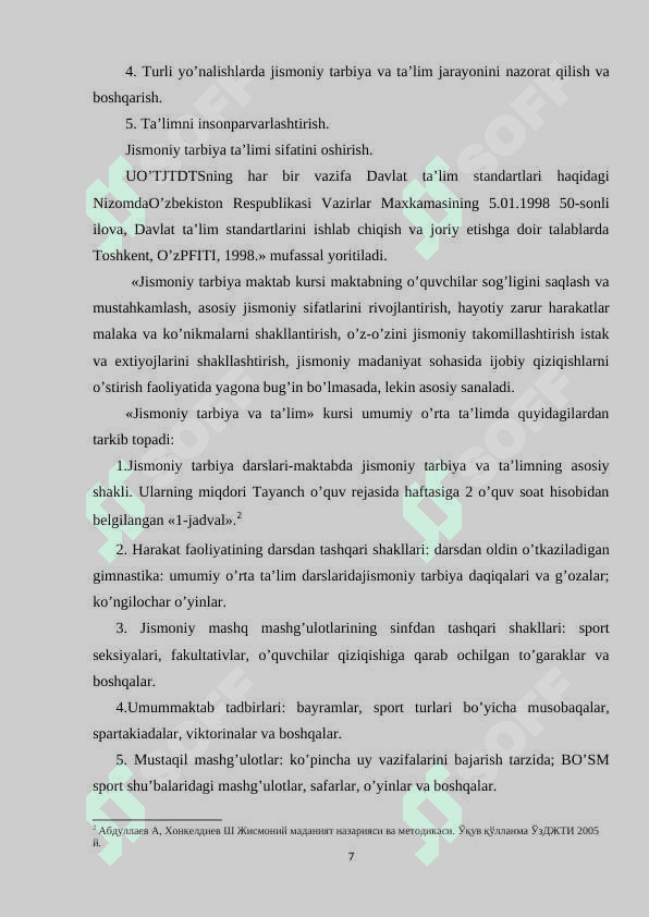 O’rta ta’lim maktabida jismoniy tarbiya o’quv ishlarini rejalashtirish uslubiyati 7
