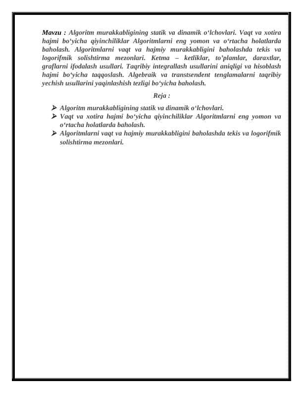 Algoritm murakkabligini baholash 1