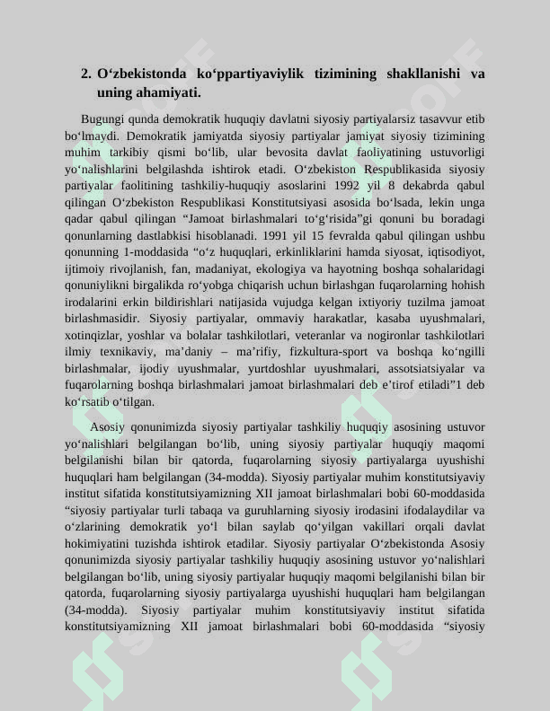 O‘zbekistonda demokratik, fuqarolik jamiyati asoslarining shakllanishi, amalga oshirilgan siyosiy islohotlar 6
