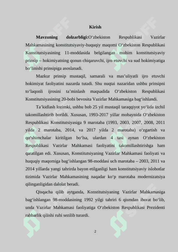 Mustaqil Oʻzbekistonda hokimiyatlar boʻlinishi prinsipi 2
