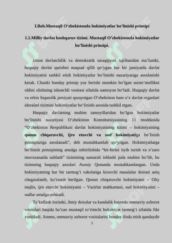 Mustaqil Oʻzbekistonda hokimiyatlar boʻlinishi prinsipi 5