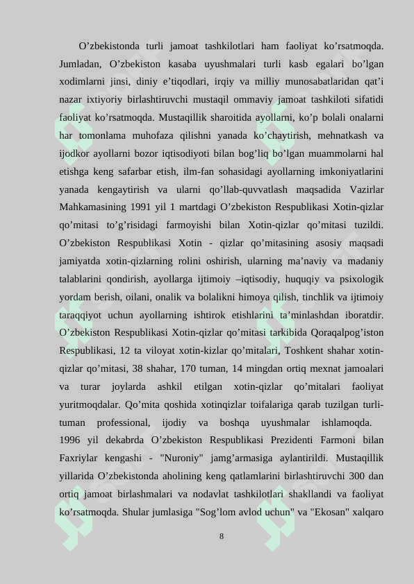 Mustaqil Oʻzbekistonda hokimiyatlar boʻlinishi prinsipi 8