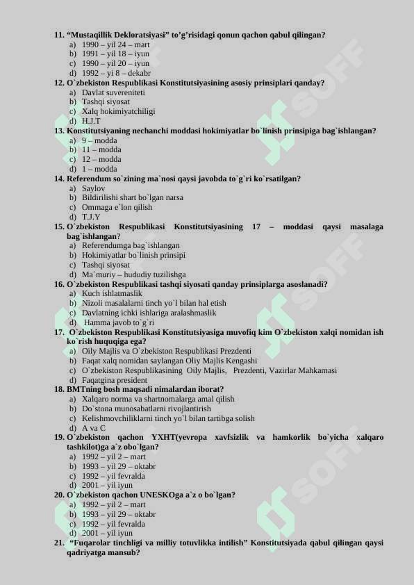 9-Sinf Huquq test savollari 2