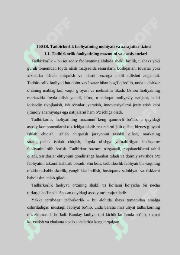 Tadbirkorlik faoliyati, uning sarf-xarajatlari va foydasi 7