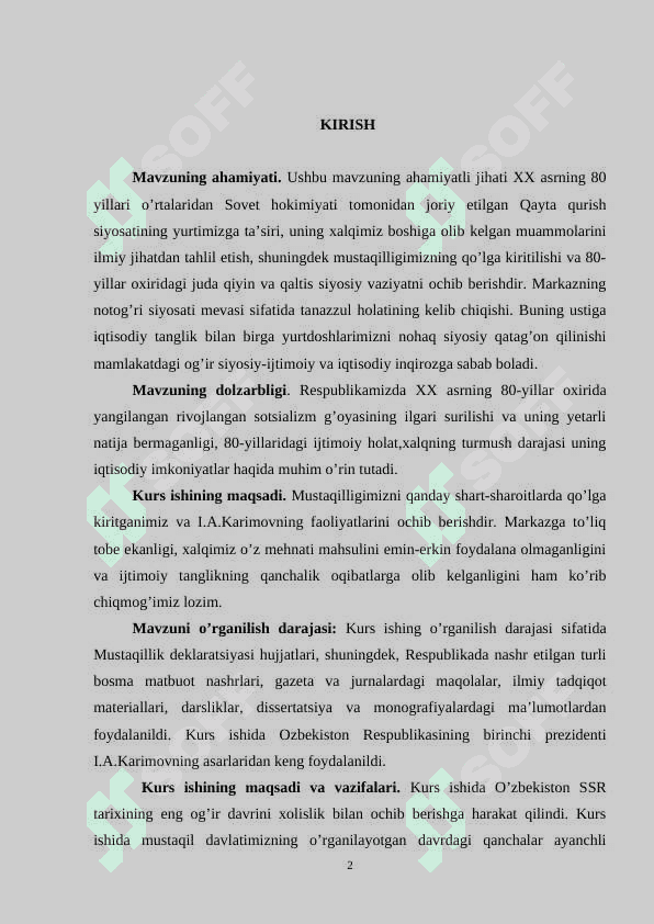 Mustaqil O'zbekiston Respublikasining tashkil topishi 2