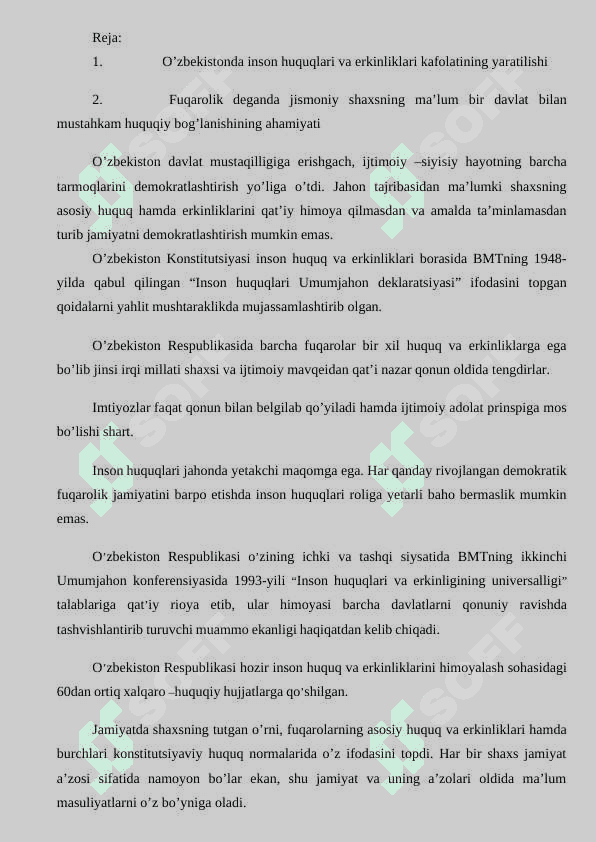 O’zbekistonda inson huquqlari va erkinliklar kafolatining yaratilishi 2