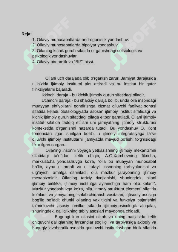 Oila - nikoh munosabatlarida sotsial maqom va  ierarxiya. mustaqil ish 2