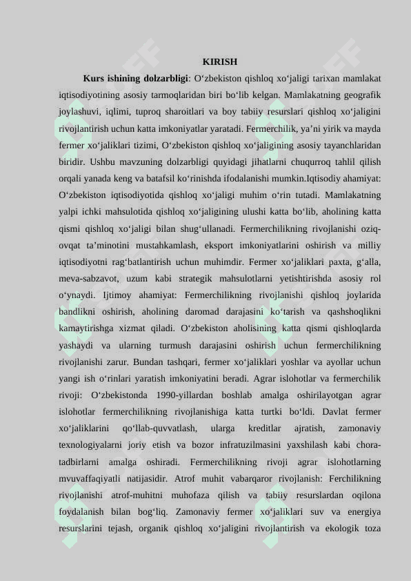 O’zbekistonda fermerchilikning rivojlanishi: Farg’ona viloyati misolida 2