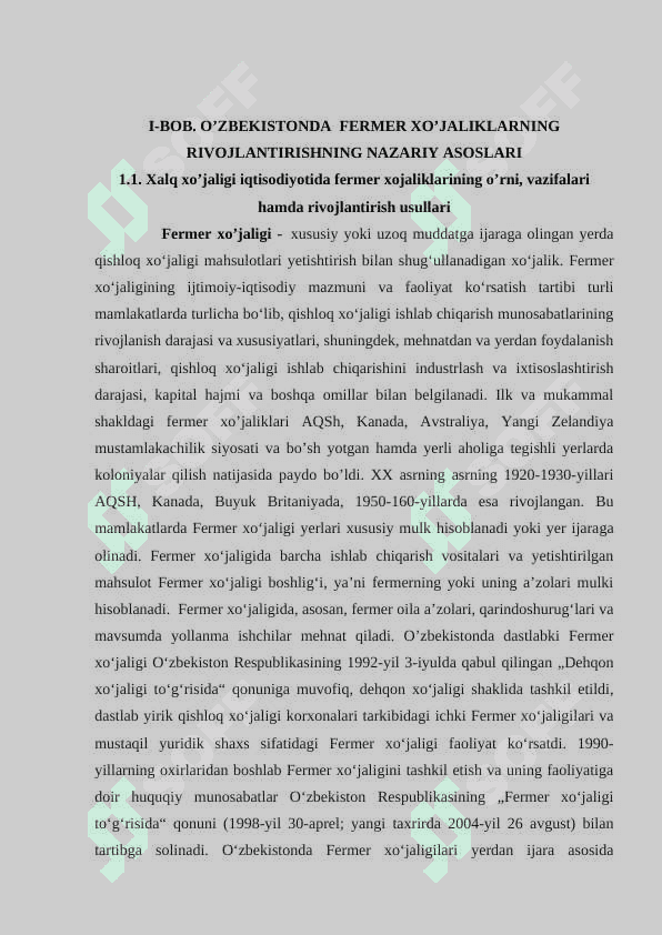 O’zbekistonda fermerchilikning rivojlanishi: Farg’ona viloyati misolida 6