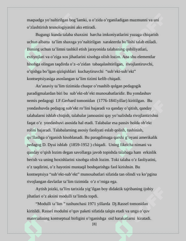 Oliy ta’lim tizimini o’quv-jarayonlarini modernizatsiyalashning ustuvor yo’nalishlari 8