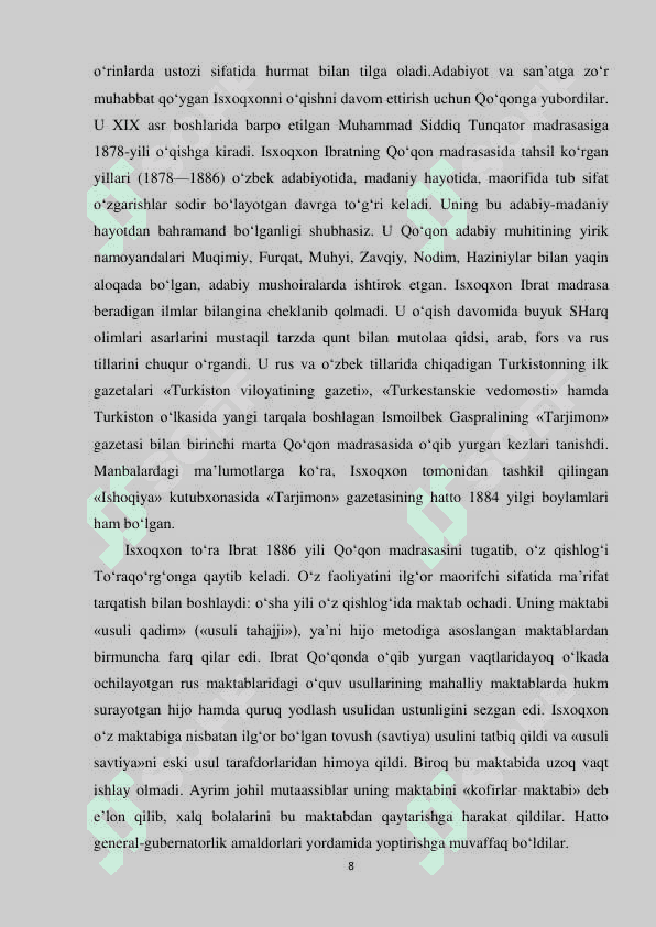 "Isxoqxon Ibrat hayoti va faoliyati tarixshunosligi" bitiruv ishi 6