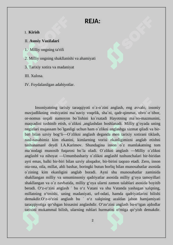 Milliy ong. Referat 2