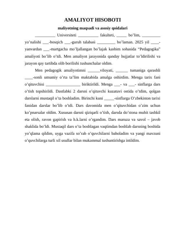 Pedagogika Amaliyot Hisoboti 1