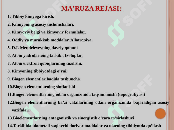 Tibbiy kimyoga kirish. Biogen va zaharli (noorganogen) elementlar kimyosi 2
