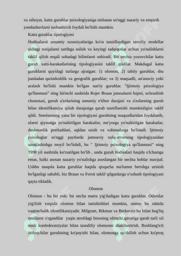 KATTA GURUHLAR  PSIXOLOGIYASI. Mustaqil ish 4
