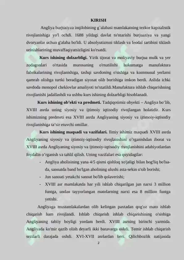 XVIII asrda Angliyaning siyosiy va ijtimoiy-iqtisodiy rivojlanishi 2
