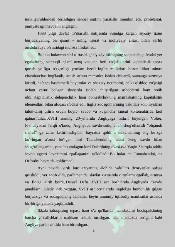XVIII asrda Angliyaning siyosiy va ijtimoiy-iqtisodiy rivojlanishi 8