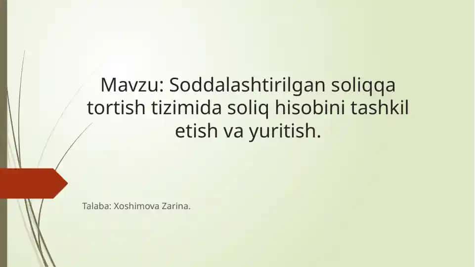 Soddalashtirilgan Soliqqa Tortish Tizimida Soliq Hisobini Tashkil Etish va Yuritish