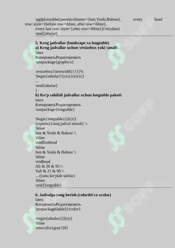 Latex elektron jadvallar bilan ishlash 3