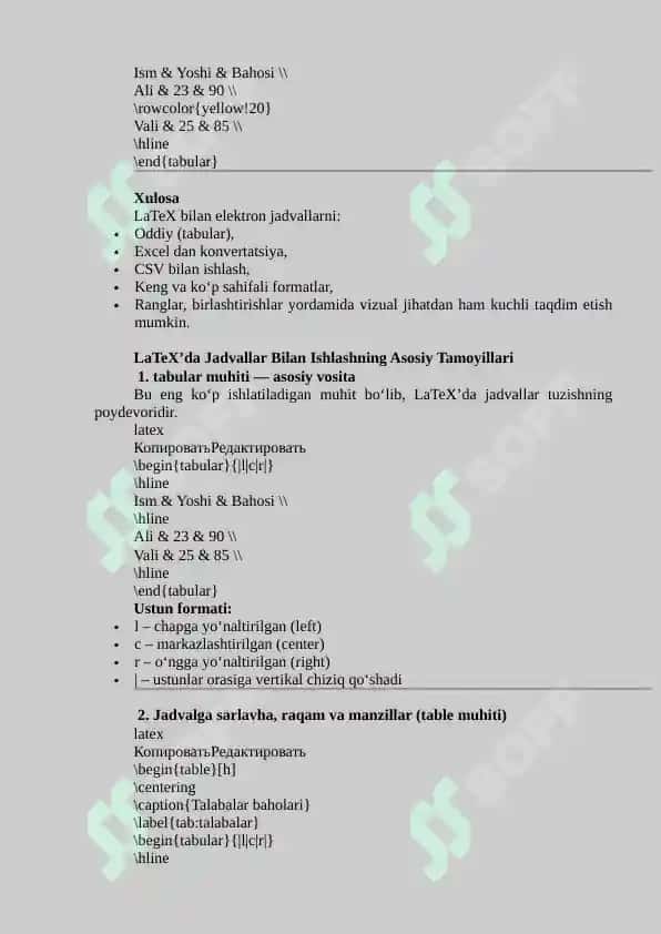 Latex elektron jadvallar bilan ishlash 4