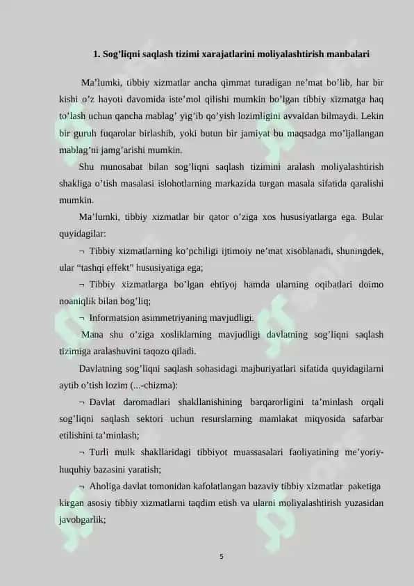 Sog'liqni saqlash muassasalari xarajatlarini rejalashtirish va byudjetdan moliyalashtirishning xususiyatlari 5