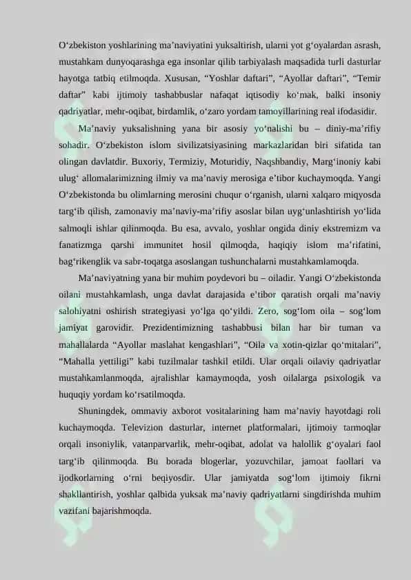Yangi Oʻzbekistonda amalga oshirilayotgan maʼnaviy oʻzgarishlar 3