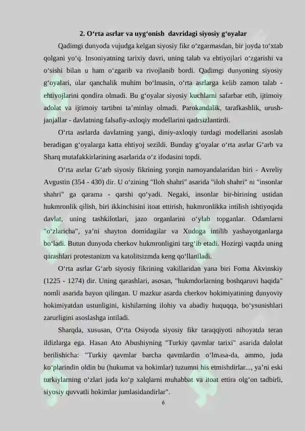 ASOSIY SIYOSIY MUTAFAKKIRLARNING QIYOSIY TAHLILI VA ULARNING SIYOSAT NAZARIYASIGA QO‘SHGAN HISSASI 6