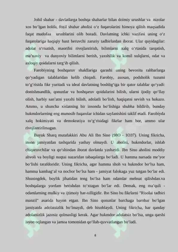 ASOSIY SIYOSIY MUTAFAKKIRLARNING QIYOSIY TAHLILI VA ULARNING SIYOSAT NAZARIYASIGA QO‘SHGAN HISSASI 8