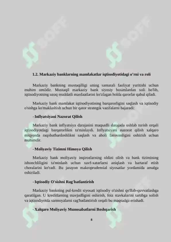 Xorijiy mamlakatlar markaziy banklarining tashkiliy va funktsional tuzilishi 8