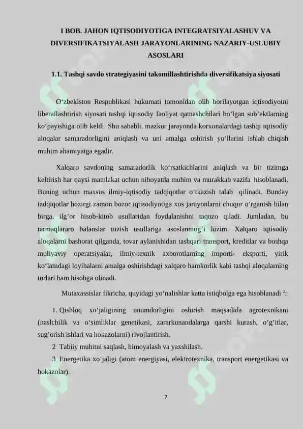 Ishlab chiqarishni diversifikatsiyalash va modernizatsiyalash samaradorligi 7
